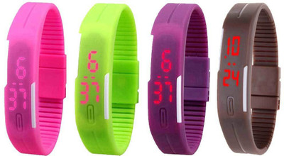 

NS18 Silicone Led Magnet Band Combo of 4 Pink, Green, Purple And Brown Watch - For Boys & Girls