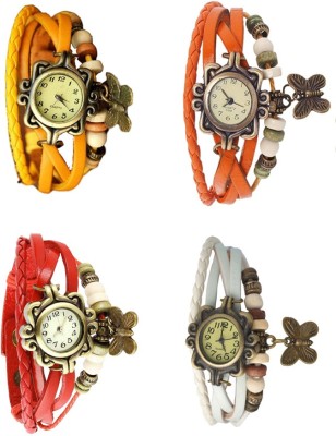 NS18 Vintage Butterfly Rakhi Combo of 4 Yellow, Red, Orange And White Analog Watch  - For Women   Watches  (NS18)