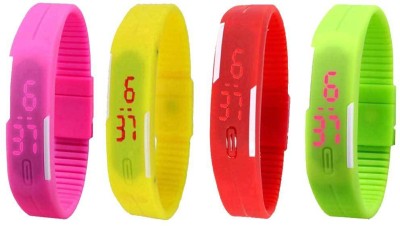 NS18 Silicone Led Magnet Band Combo of 4 Pink, Yellow, Red And Green Digital Watch  - For Boys & Girls   Watches  (NS18)