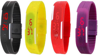 

Kissu Led Magnet Band Combo of 4 Black, Yellow, Red And Purple Watch - For Men & Women