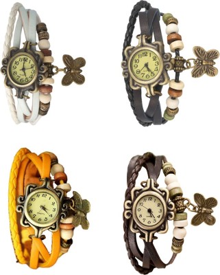 NS18 Vintage Butterfly Rakhi Combo of 4 White, Yellow, Black And Brown Analog Watch  - For Women   Watches  (NS18)