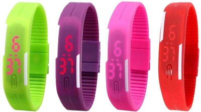 NS18 Silicone Led Magnet Band Watch Combo of 4 Green, Purple, Pink And Red Digital Watch  - For Couple   Watches  (NS18)