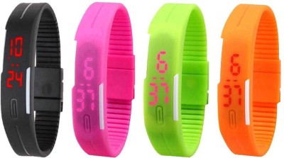 NS18 Silicone Led Magnet Band Combo of 4 Black, Pink, Green And Orange Digital Watch  - For Boys & Girls   Watches  (NS18)