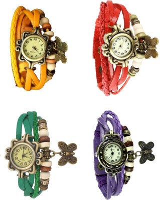 NS18 Vintage Butterfly Rakhi Combo of 4 Yellow, Green, Red And Purple Analog Watch  - For Women   Watches  (NS18)