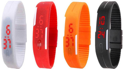 NS18 Silicone Led Magnet Band Combo of 4 White, Red, Orange And Black Digital Watch  - For Boys & Girls   Watches  (NS18)