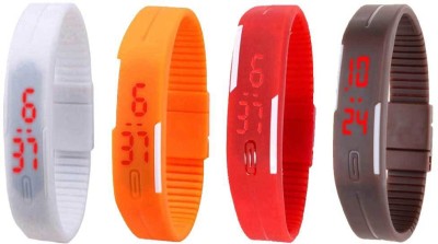 NS18 Silicone Led Magnet Band Combo of 4 White, Orange, Red And Brown Digital Watch  - For Boys & Girls   Watches  (NS18)