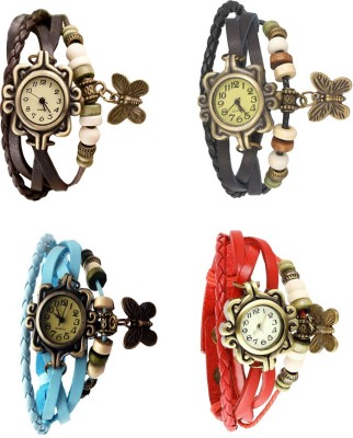 NS18 Vintage Butterfly Rakhi Combo of 4 Brown, Sky Blue, Black And Red Analog Watch  - For Women   Watches  (NS18)