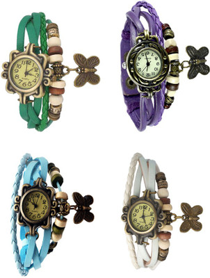 

Kissu Vintage Rakhi Combo of 4 Green, Sky Blue, Purple And White Watch - For Women