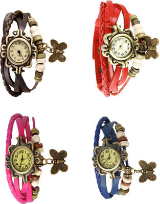 

Kissu Vintage Rakhi Combo of 4 Brown, Pink, Red And Blue Watch - For Women