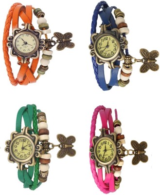 NS18 Vintage Butterfly Rakhi Combo of 4 Orange, Green, Blue And Pink Analog Watch  - For Women   Watches  (NS18)