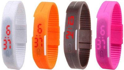 NS18 Silicone Led Magnet Band Combo of 4 White, Orange, Brown And Pink Digital Watch  - For Boys & Girls   Watches  (NS18)