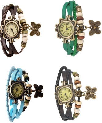 NS18 Vintage Butterfly Rakhi Combo of 4 Brown, Sky Blue, Green And Black Analog Watch  - For Women   Watches  (NS18)