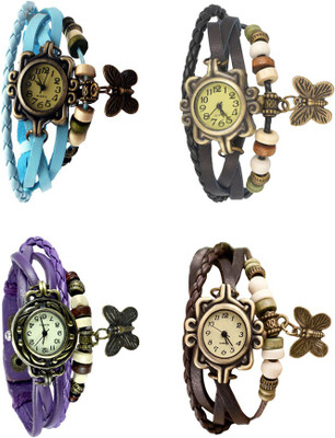 

Kissu Vintage Rakhi Combo of 4 Sky Blue, Purple, Black And Brown Watch - For Women
