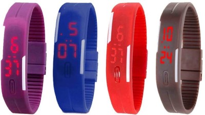 NS18 Silicone Led Magnet Band Combo of 4 Purple, Blue, Red And Brown Digital Watch  - For Boys & Girls   Watches  (NS18)