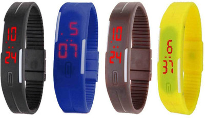 

Kissu Led Magnet Band Combo of 4 Black, Blue, Brown And Yellow Watch - For Men & Women
