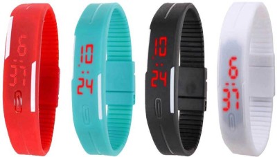 NS18 Silicone Led Magnet Band Combo of 4 Red, Sky Blue, Black And White Digital Watch  - For Boys & Girls   Watches  (NS18)