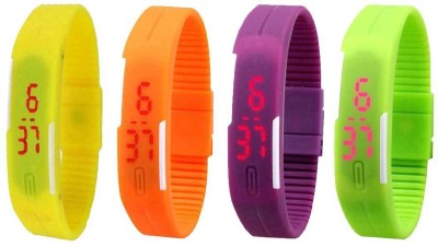 NS18 Silicone Led Magnet Band Combo of 4 Yellow, Orange, Purple And Green Digital Watch  - For Boys & Girls   Watches  (NS18)