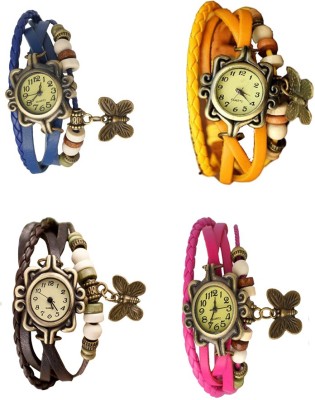 NS18 Vintage Butterfly Rakhi Combo of 4 Blue, Brown, Yellow And Pink Analog Watch  - For Women   Watches  (NS18)