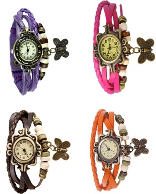NS18 Vintage Butterfly Rakhi Combo of 4 Purple, Brown, Pink And Orange Analog Watch  - For Women   Watches  (NS18)