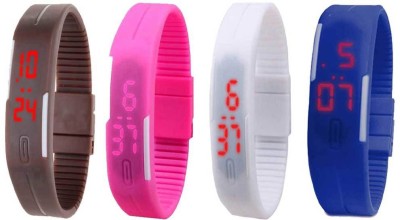 NS18 Silicone Led Magnet Band Combo of 4 Brown, Pink, White And Blue Digital Watch  - For Boys & Girls   Watches  (NS18)