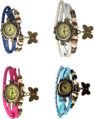 

NS18 Vintage Butterfly Rakhi Combo of 4 Blue, Pink, White And Sky Blue Watch - For Women