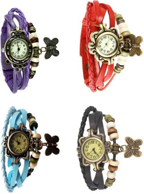 NS18 Vintage Butterfly Rakhi Combo of 4 Purple, Sky Blue, Red And Black Analog Watch  - For Women   Watches  (NS18)