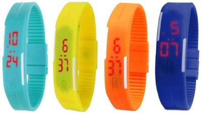 NS18 Silicone Led Magnet Band Combo of 4 Sky Blue, Yellow, Orange And Blue Digital Watch  - For Boys & Girls   Watches  (NS18)