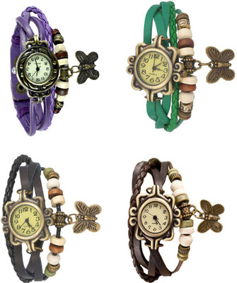 

NS18 Vintage Butterfly Rakhi Combo of 4 Purple, Black, Green And Brown Watch - For Women