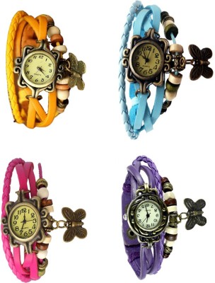 NS18 Vintage Butterfly Rakhi Combo of 4 Yellow, Pink, Sky Blue And Purple Analog Watch  - For Women   Watches  (NS18)