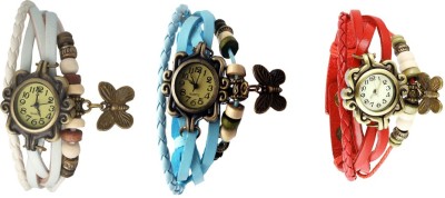 NS18 Vintage Butterfly Rakhi Watch Combo of 3 White, Sky Blue And Red Analog Watch  - For Women   Watches  (NS18)