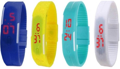 NS18 Silicone Led Magnet Band Combo of 4 Blue, Yellow, Sky Blue And White Digital Watch  - For Boys & Girls   Watches  (NS18)