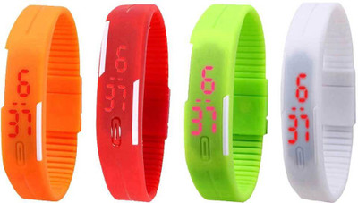 NS18 Silicone Led Magnet Band Combo of 4 Orange, Red, Green And White Digital Watch  - For Boys & Girls   Watches  (NS18)