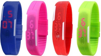 NS18 Silicone Led Magnet Band Combo of 4 Blue, Pink, Red And Green Digital Watch  - For Boys & Girls   Watches  (NS18)