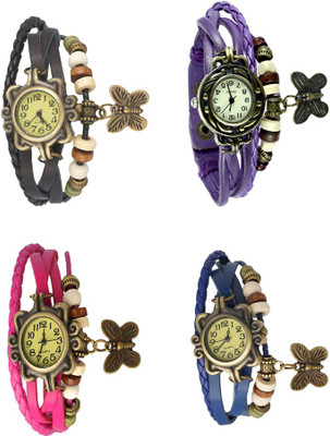 

NS18 Vintage Butterfly Rakhi Combo of 4 Black, Pink, Purple And Blue Watch - For Women