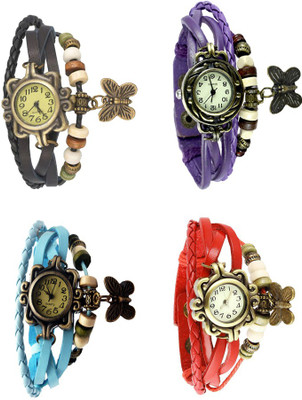 

NS18 Vintage Butterfly Rakhi Combo of 4 Black, Sky Blue, Purple And Red Watch - For Women