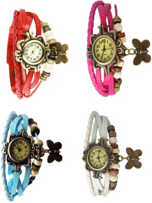 NS18 Vintage Butterfly Rakhi Combo of 4 Red, Sky Blue, Pink And White Analog Watch  - For Women   Watches  (NS18)