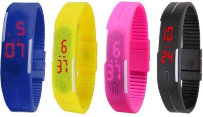 NS18 Silicone Led Magnet Band Combo of 4 Blue, Yellow, Pink And Black Digital Watch  - For Boys & Girls   Watches  (NS18)