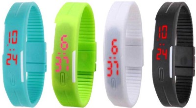 NS18 Silicone Led Magnet Band Combo of 4 Sky Blue, Green, White And Black Digital Watch  - For Boys & Girls   Watches  (NS18)
