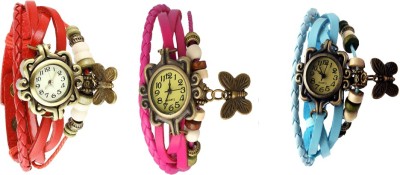 NS18 Vintage Butterfly Rakhi Watch Combo of 3 Red, Pink And Sky Blue Analog Watch  - For Women   Watches  (NS18)
