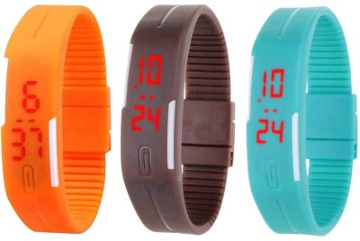 NS18 Silicone Led Magnet Band Combo of 3 Orange, Brown And Sky Blue Digital Watch  - For Boys & Girls   Watches  (NS18)