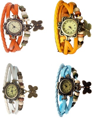 NS18 Vintage Butterfly Rakhi Combo of 4 Orange, White, Yellow And Sky Blue Analog Watch  - For Women   Watches  (NS18)