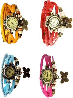 NS18 Vintage Butterfly Rakhi Combo of 4 Yellow, Sky Blue, Red And Pink Analog Watch  - For Women   Watches  (NS18)