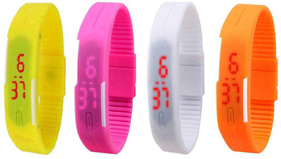 

NS18 Silicone Led Magnet Band Combo of 4 Yellow, Pink, White And Orange Watch - For Boys & Girls