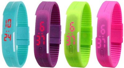 NS18 Silicone Led Magnet Band Combo of 4 Sky Blue, Purple, Green And Pink Digital Watch  - For Boys & Girls   Watches  (NS18)