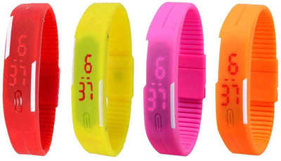 

Kissu Led Magnet Band Combo of 4 Red, Yellow, Pink And Orange Watch - For Men & Women