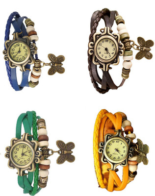 

Kissu Vintage Rakhi Combo of 4 Blue, Green, Brown And Yellow Watch - For Women