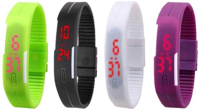 NS18 Silicone Led Magnet Band Watch Combo of 4 Green, Black, White And Purple Digital Watch  - For Couple   Watches  (NS18)