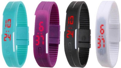 NS18 Silicone Led Magnet Band Combo of 4 Sky Blue, Purple, Black And White Digital Watch  - For Boys & Girls   Watches  (NS18)