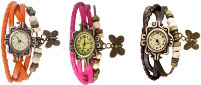 NS18 Vintage Butterfly Rakhi Watch Combo of 3 Orange, Pink And Brown Analog Watch  - For Women   Watches  (NS18)