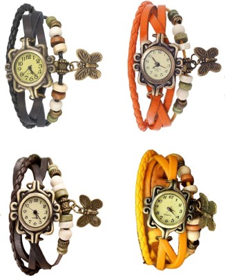 NS18 Vintage Butterfly Rakhi Combo of 4 Black, Brown, Orange And Yellow Analog Watch  - For Women   Watches  (NS18)